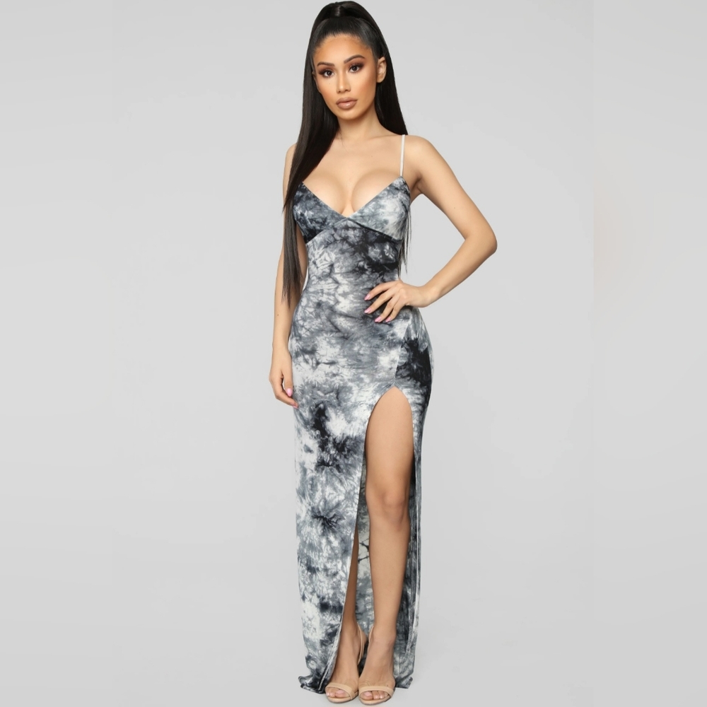Dying For Your Love Tie Dye Maxi Dress - White/Black
